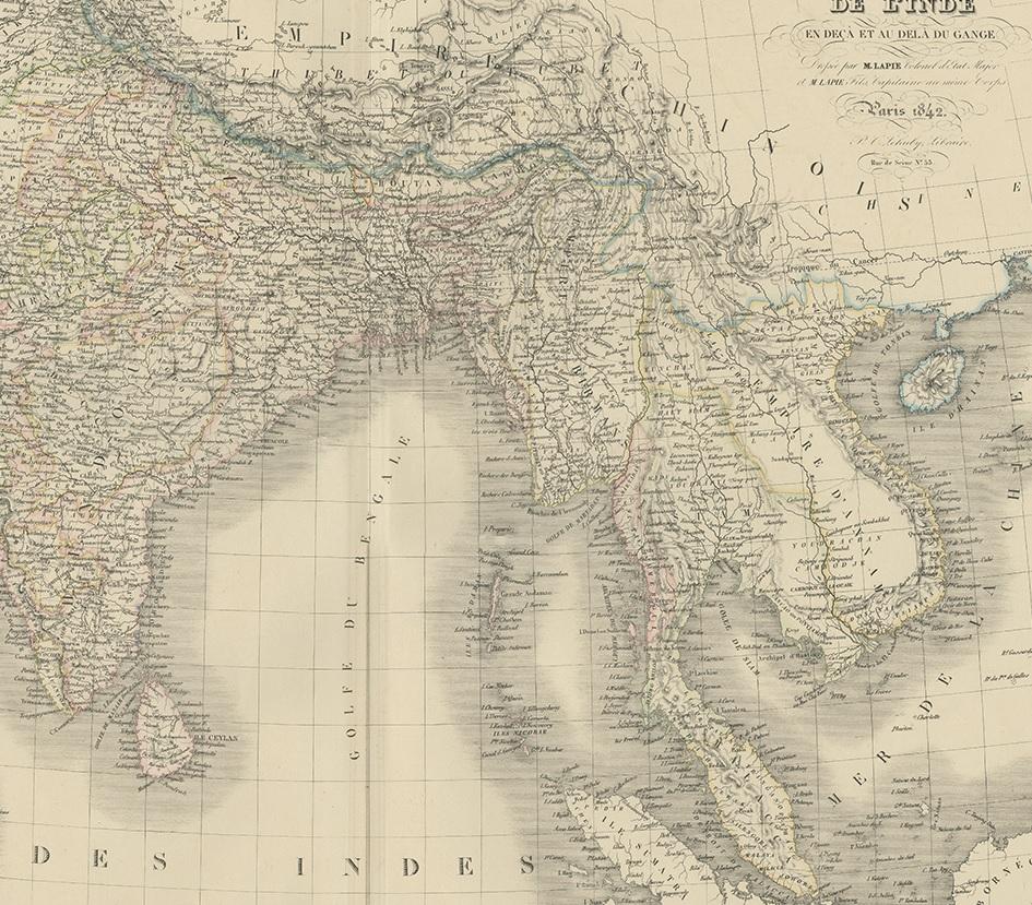 Antique Map of India and Ceylon by Lapie, 1842 In Good Condition For Sale In Langweer, NL
