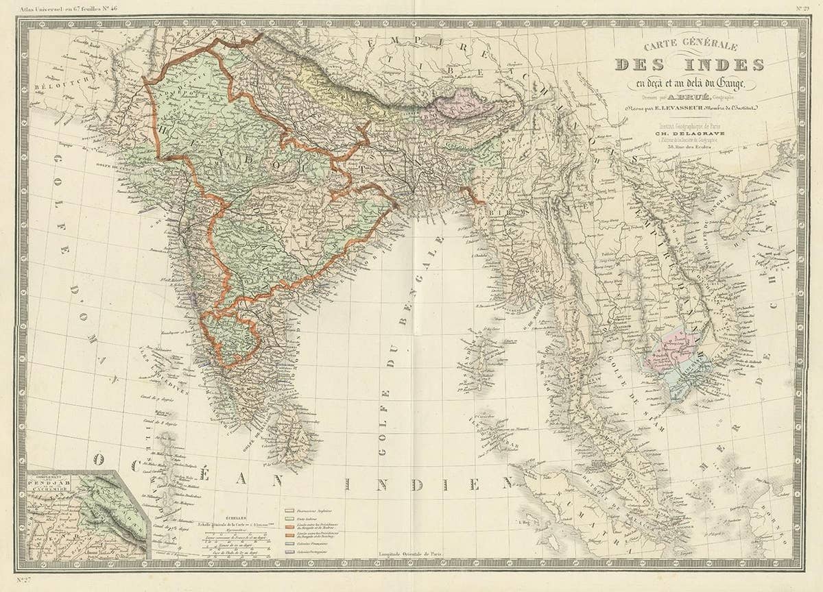 Authentic Antique Map of India and Ceylon, 1875