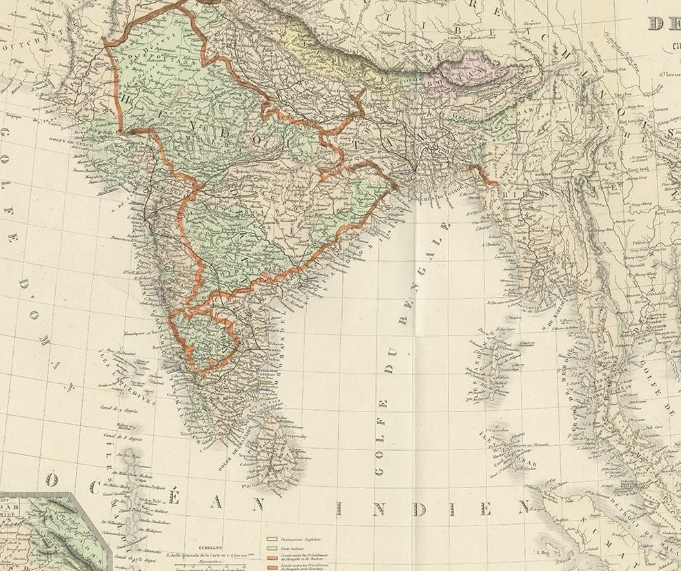 19th Century Authentic Antique Map of India and Ceylon,  '1875' For Sale