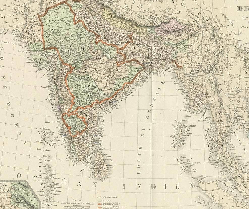 Authentic Antique Map of India and Ceylon, 1875