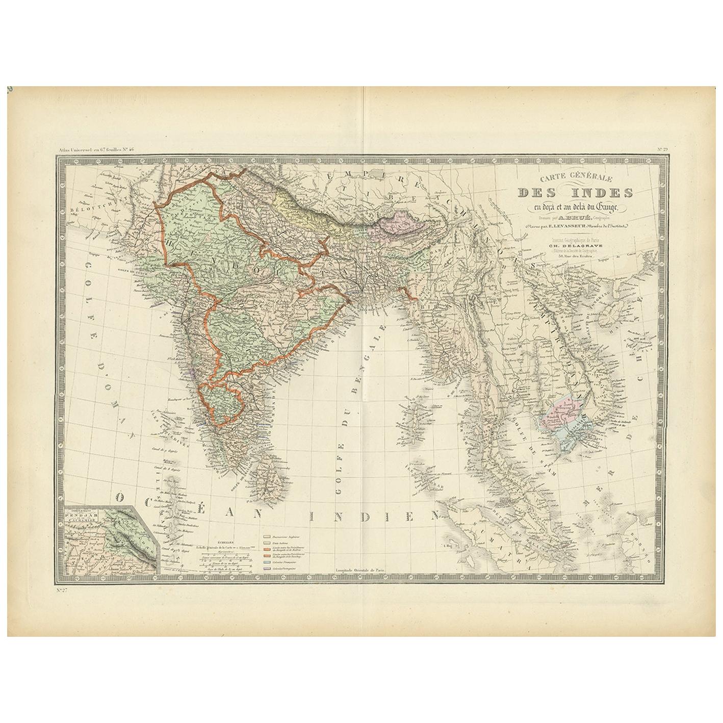 Authentic Antique Map of India and Ceylon,  '1875' For Sale