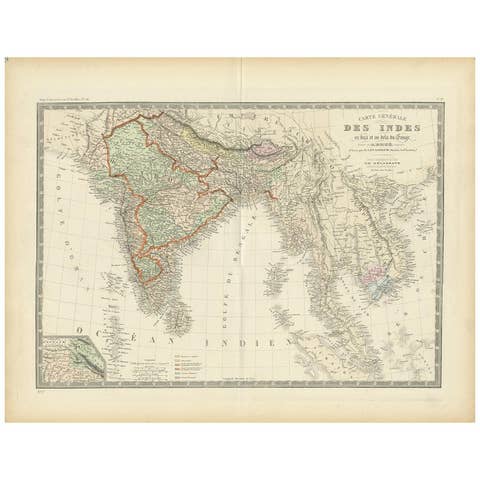Authentic Antique Map of India and Ceylon, 1875