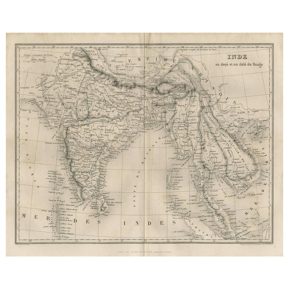 Antique Map of India and Southeast Asia by Balbi '1847'