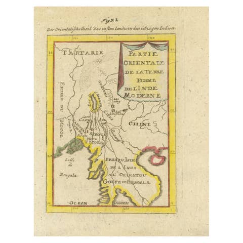 Antique Map of India and the Gulf of Bengal by Mallet, c.1686