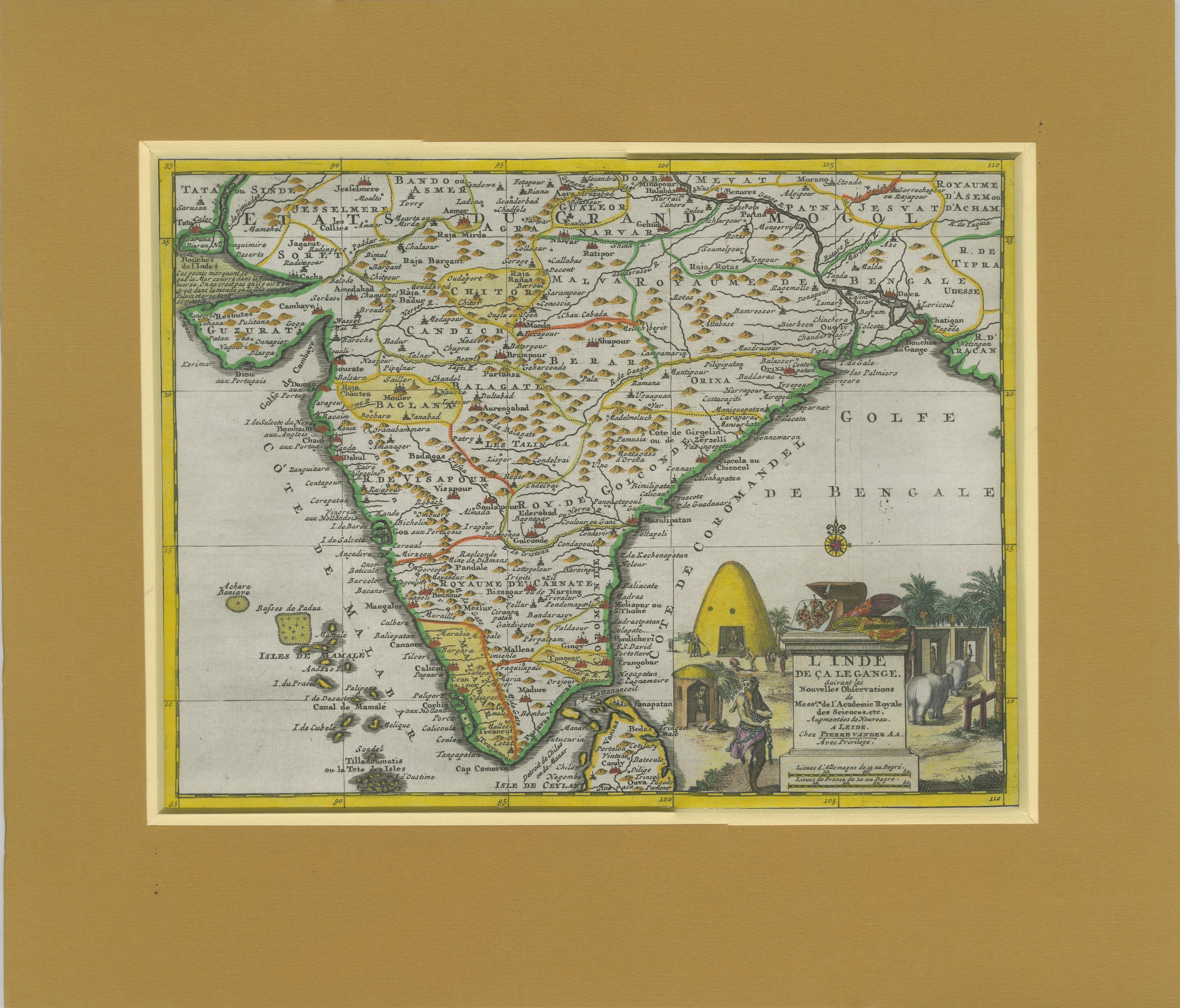 Carte ancienne de l'Inde à l'époque de l'Expansion impériale moghole, 1713 Bon état - En vente à Langweer, NL