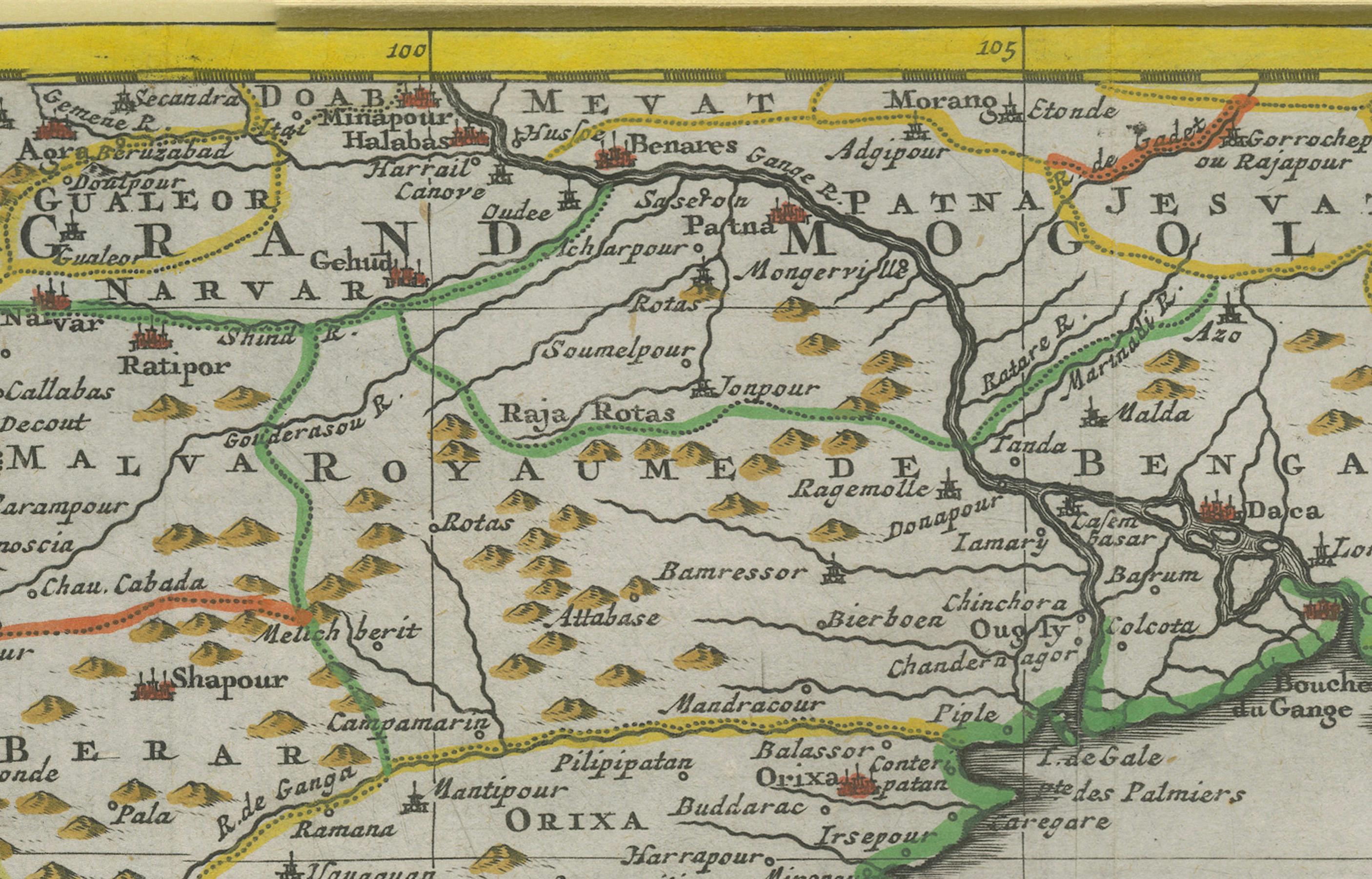 XVIIIe siècle Carte ancienne de l'Inde à l'époque de l'Expansion impériale moghole, 1713 en vente