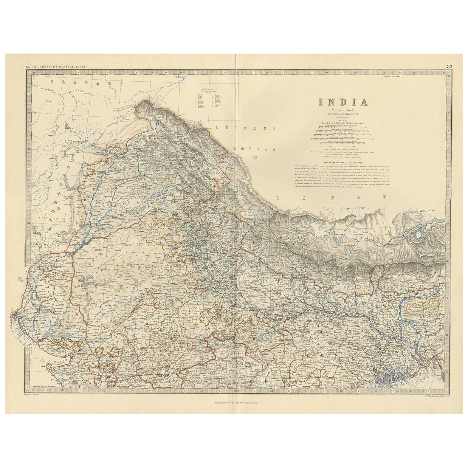 Antique Map of India 'North' by A.K. Johnston, 1865