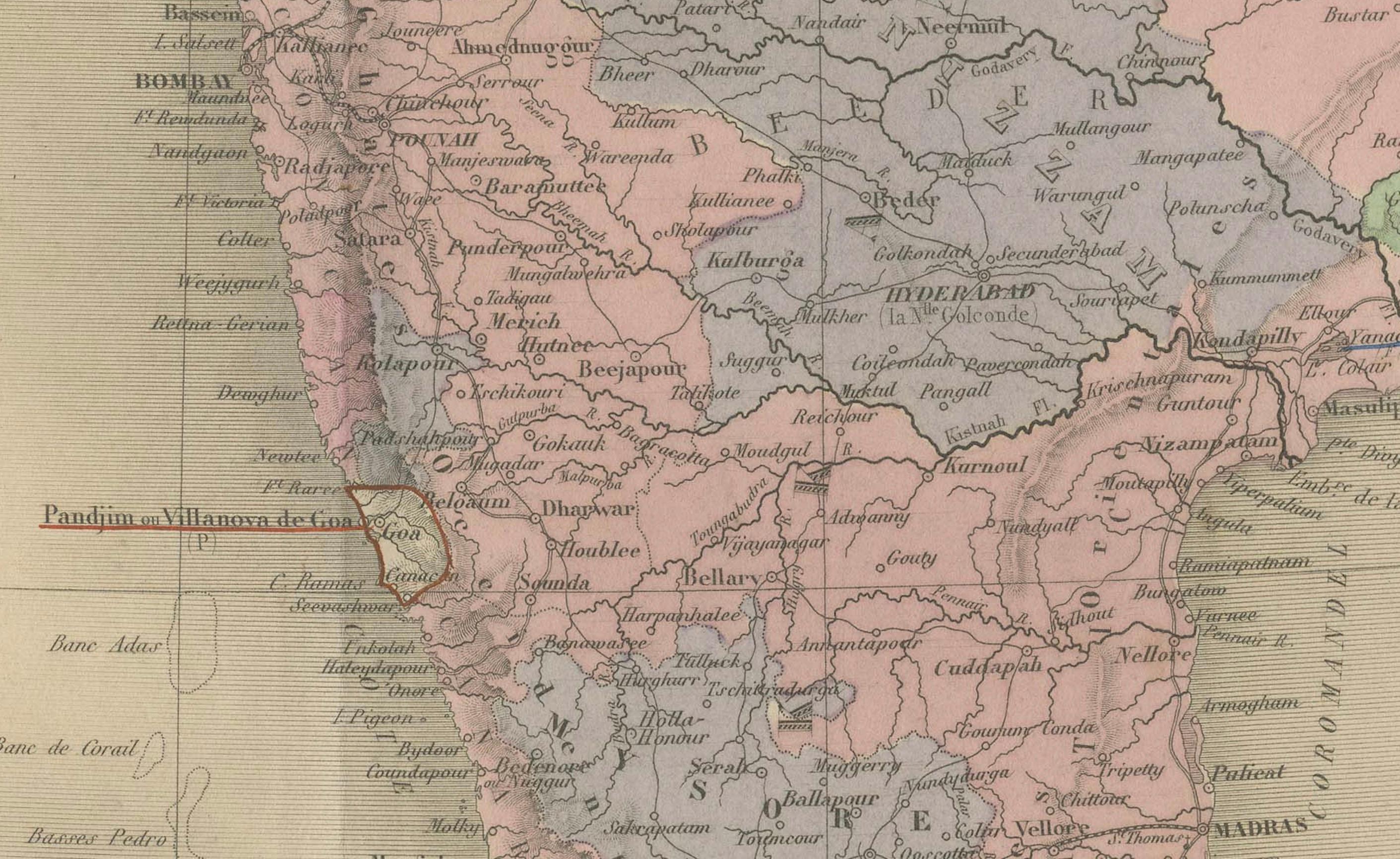 Mapa antiguo de la India, Persia y Afganistán - Andriveau-Goujon, París 1864

Este detallado mapa del siglo XIX titulado 