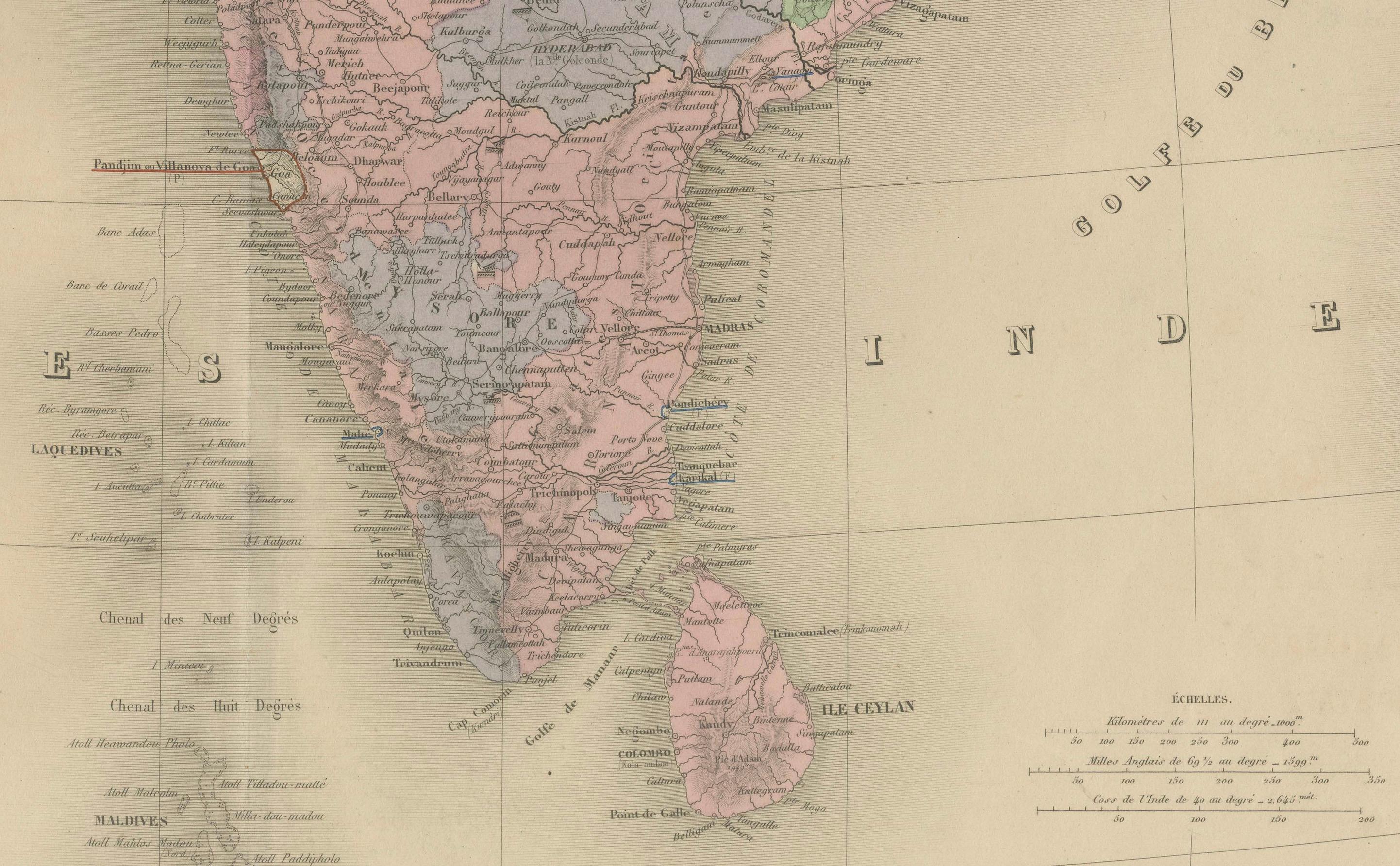 Mapa antiguo de la India, Persia y Afganistán - Grabado continental detallado 1864 en Bueno estado para la venta en Langweer, NL