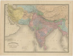 Mapa antiguo de la India, Persia y Afganistán - Grabado continental detallado 1864