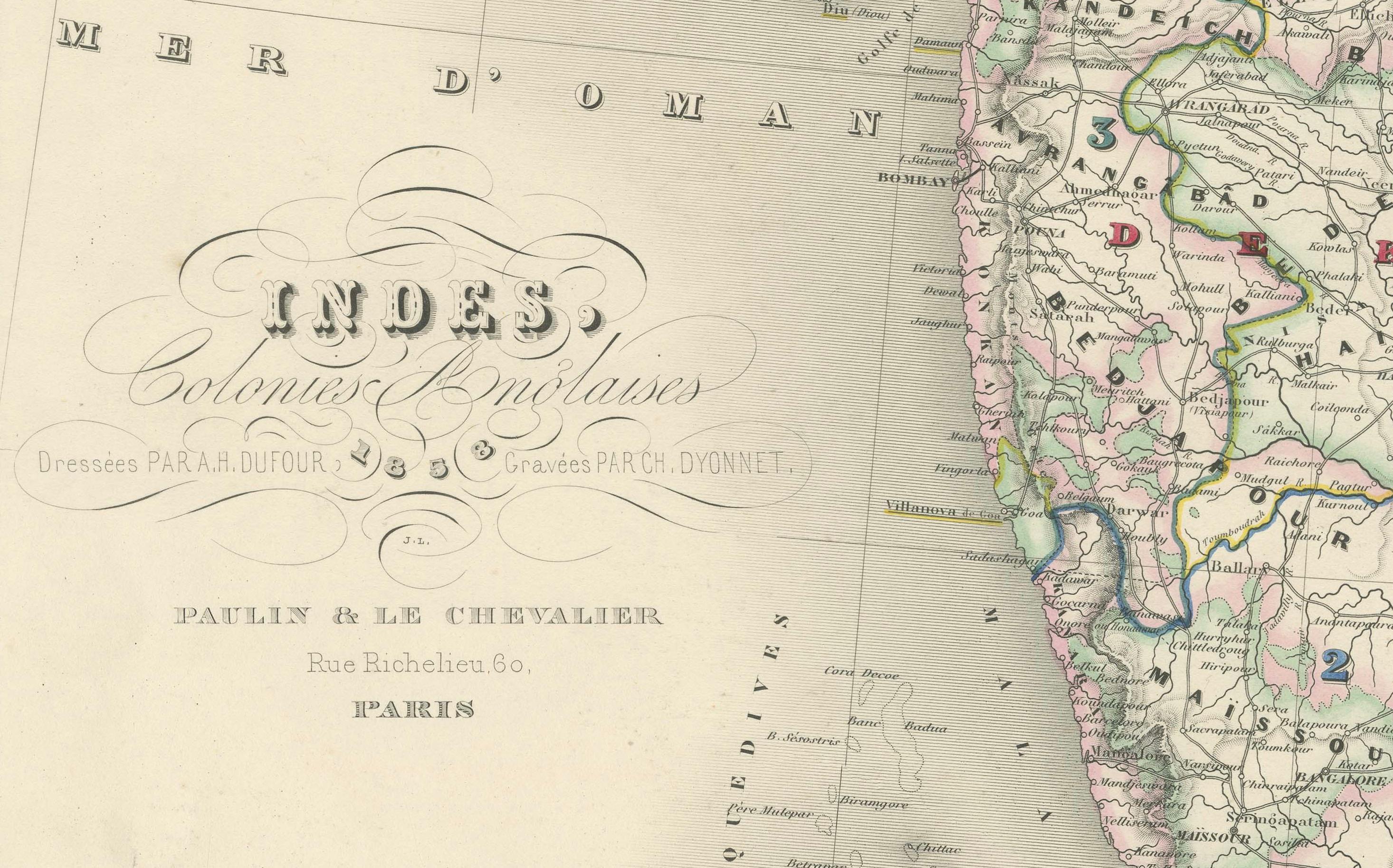 Antike Karte von Indien und Southeast Asia - Chevalier-Stich, Malte-Brun, 1853 im Angebot 5