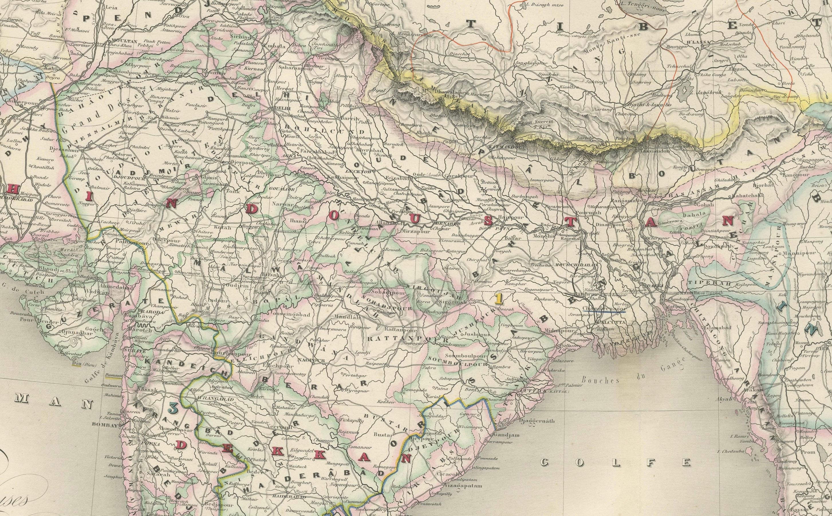 Antike Karte von Indien und Southeast Asia - Chevalier-Stich, Malte-Brun, 1853 (Graviert) im Angebot