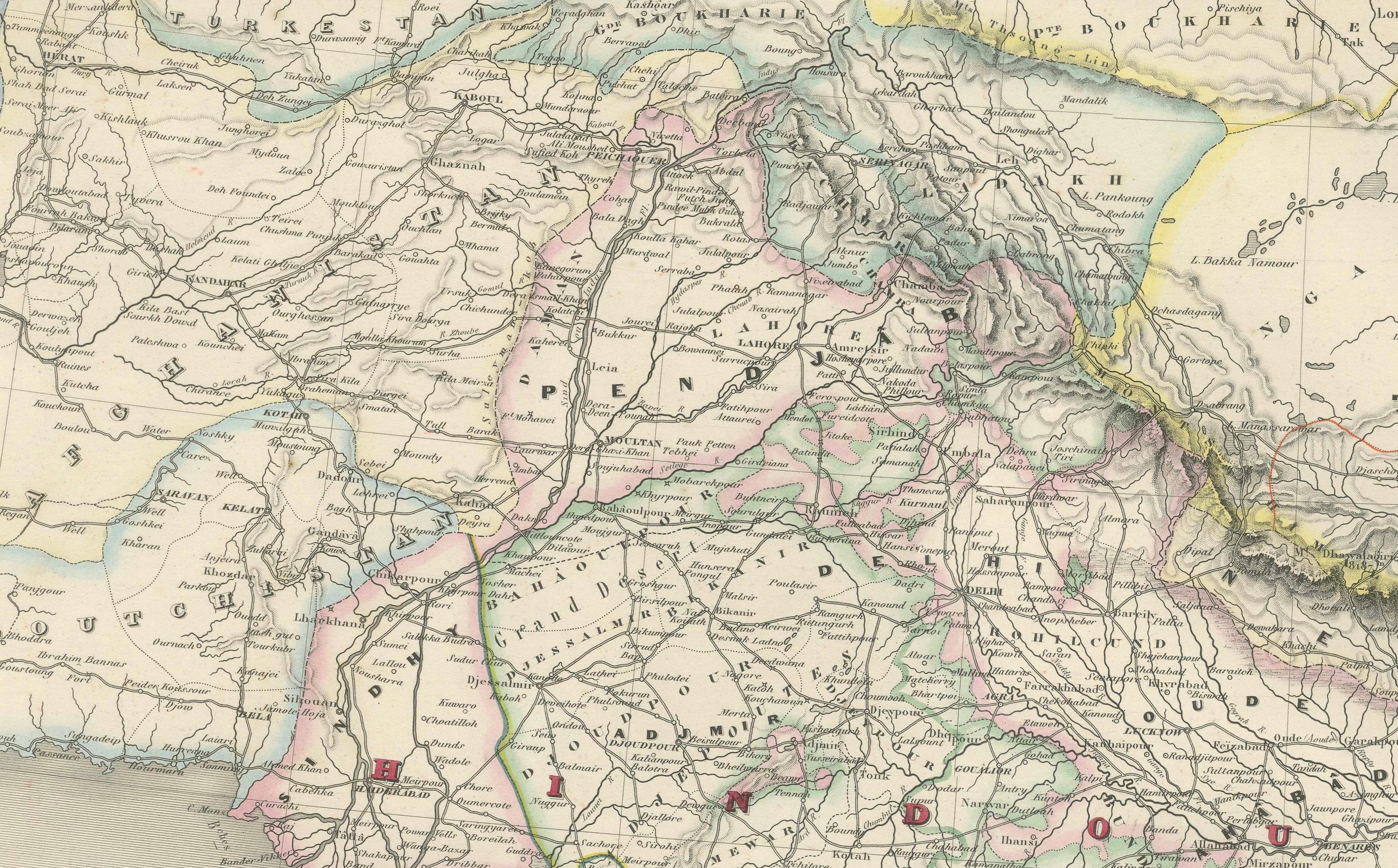 Antike Karte von Indien und Southeast Asia - Chevalier-Stich, Malte-Brun, 1853 im Zustand „Gut“ im Angebot in Langweer, NL