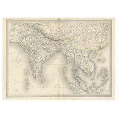 Mapa antiguo de la India y el Southeast Asia - Grabado Chevalier, Malte-Brun, 1853