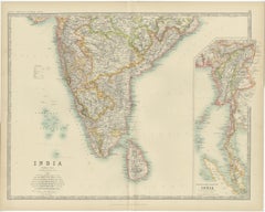 Antique Map of India ( Southern ) by Johnston (1909)