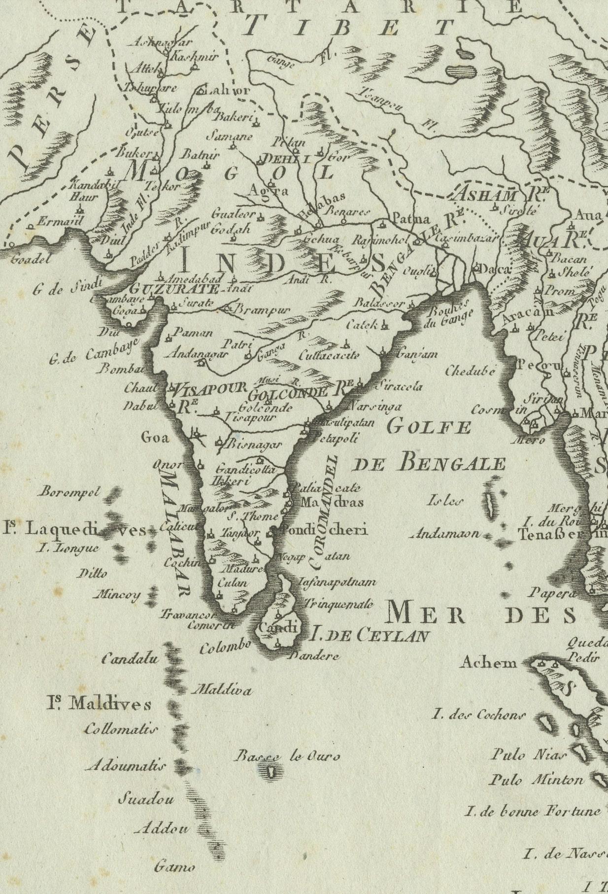 Carte ancienne de l'Inde, des Indes orientales et des Philippines Bon état - En vente à Langweer, NL