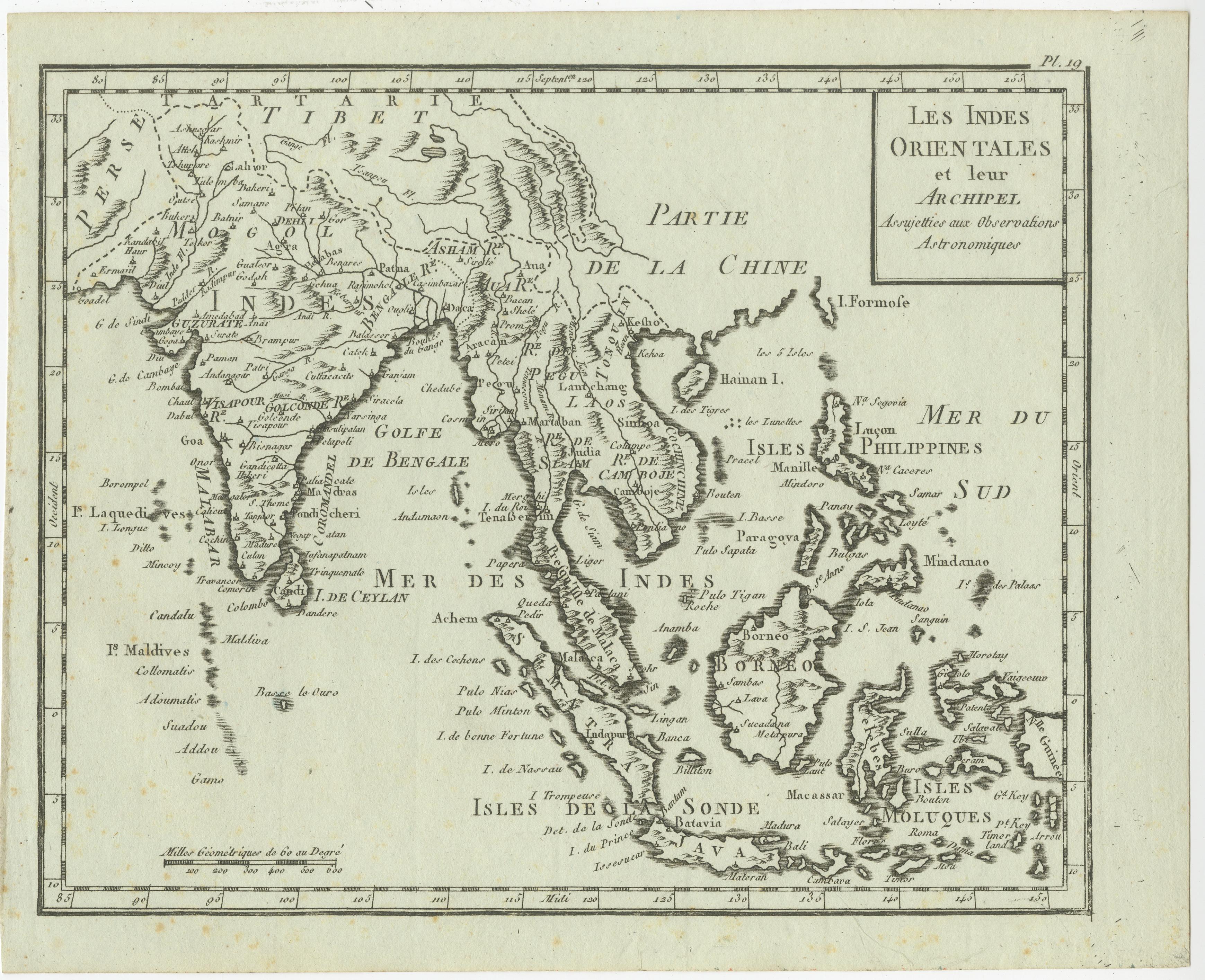 XVIIIe siècle Carte ancienne de l'Inde, des Indes orientales et des Philippines en vente