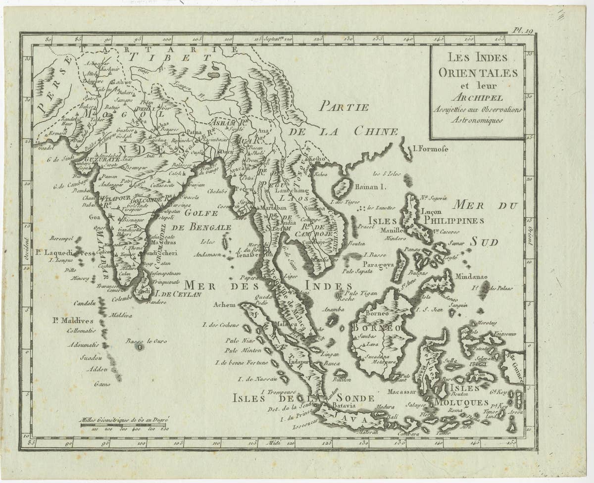 Antique Map of India, the East Indies and the Philippines