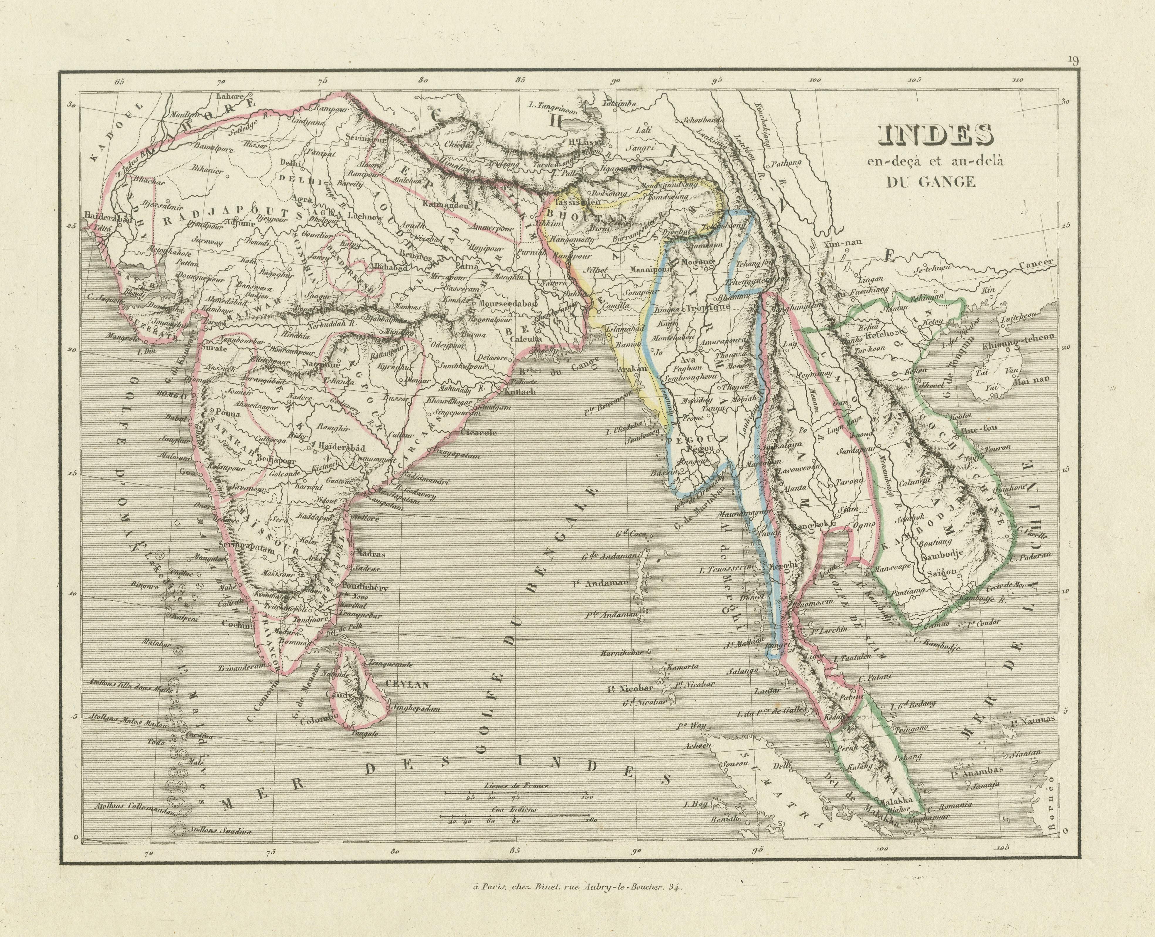 Carte ancienne de l'Inde à l'Asie du Sud-Est Bon état - En vente à Langweer, NL