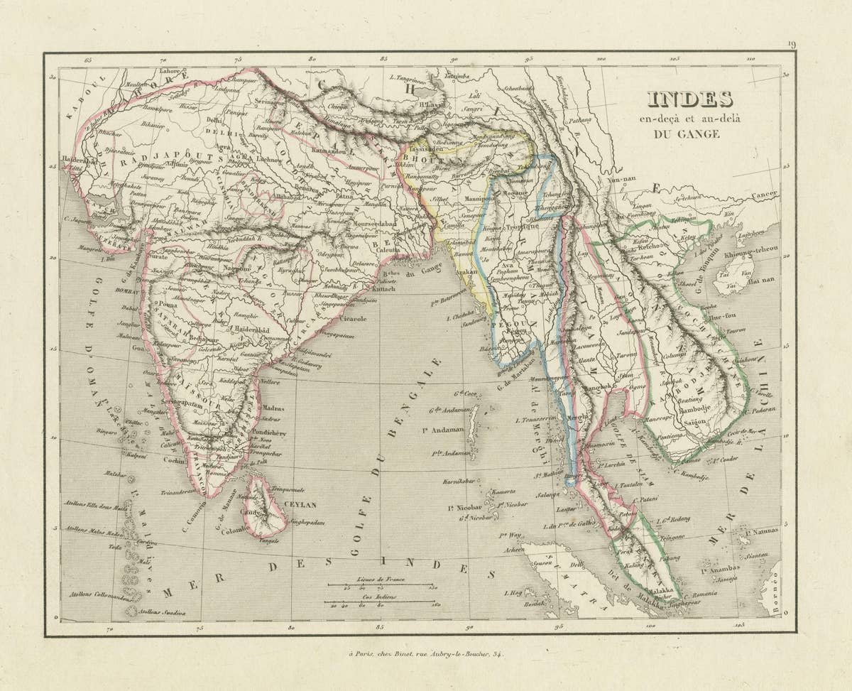 Antique Map of India to Southeast Asia