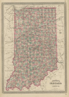 Carta geografica antica dell'Indiana di Johnson, 1872