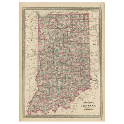 Antique Map of Indiana by Johnson, 1872