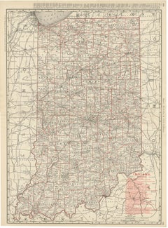 Antique Map of Indiana, The Hoosier State, Rand McNally, 1899