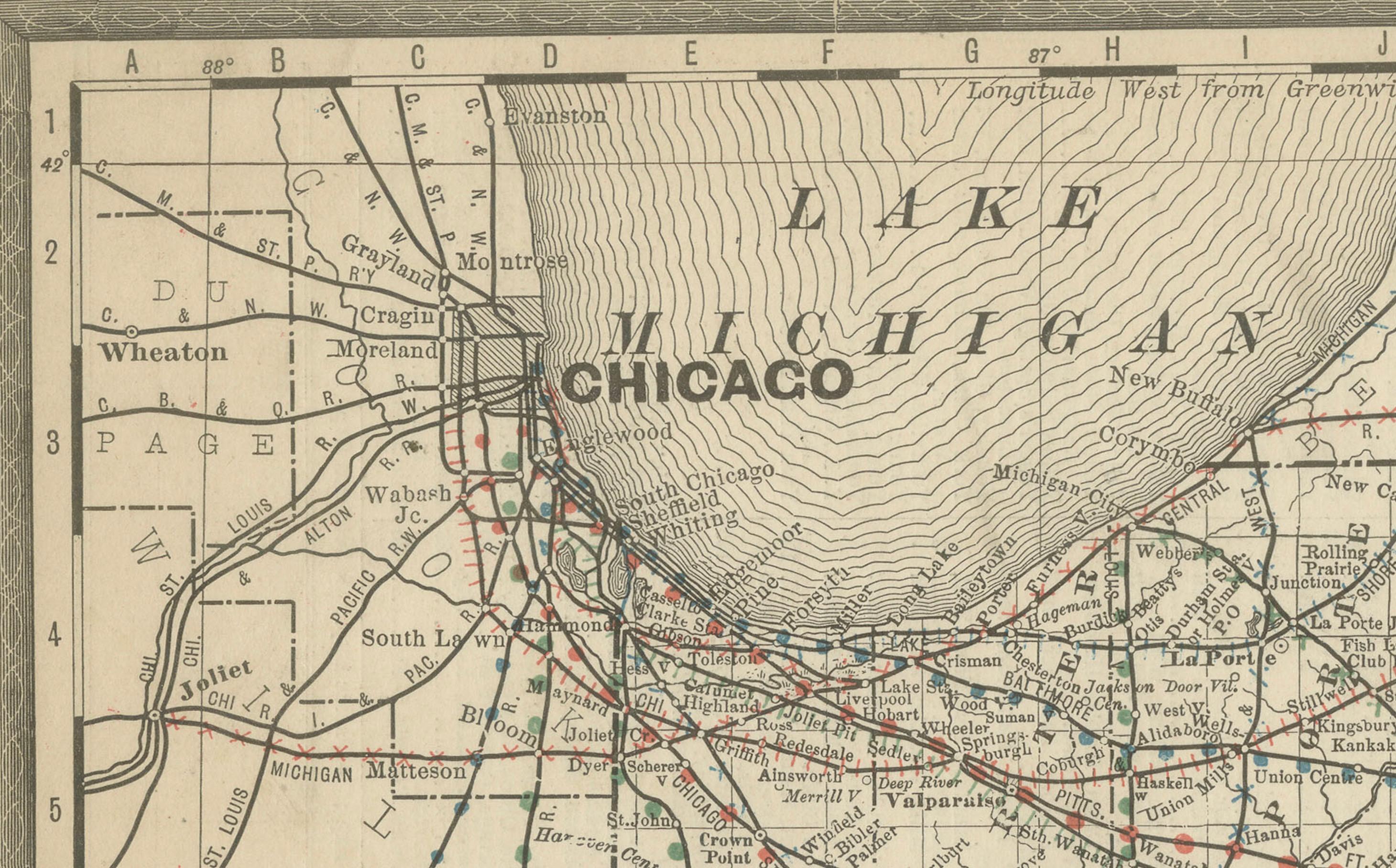 Antique Map of Indiana – The Hoosier State with Railroads & Counties, 1888 For Sale 1