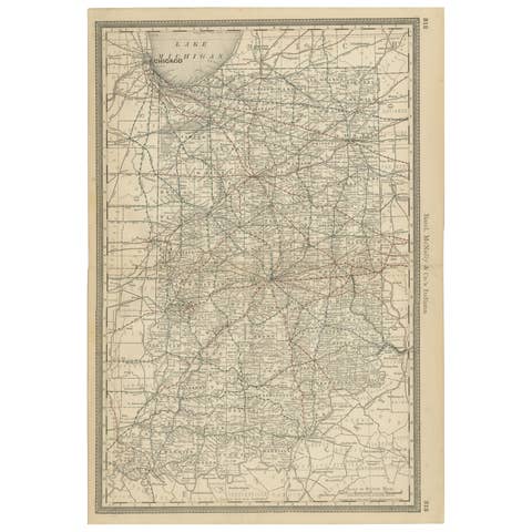 Antique Map of Indiana – The Hoosier State with Railroads & Counties, 1888