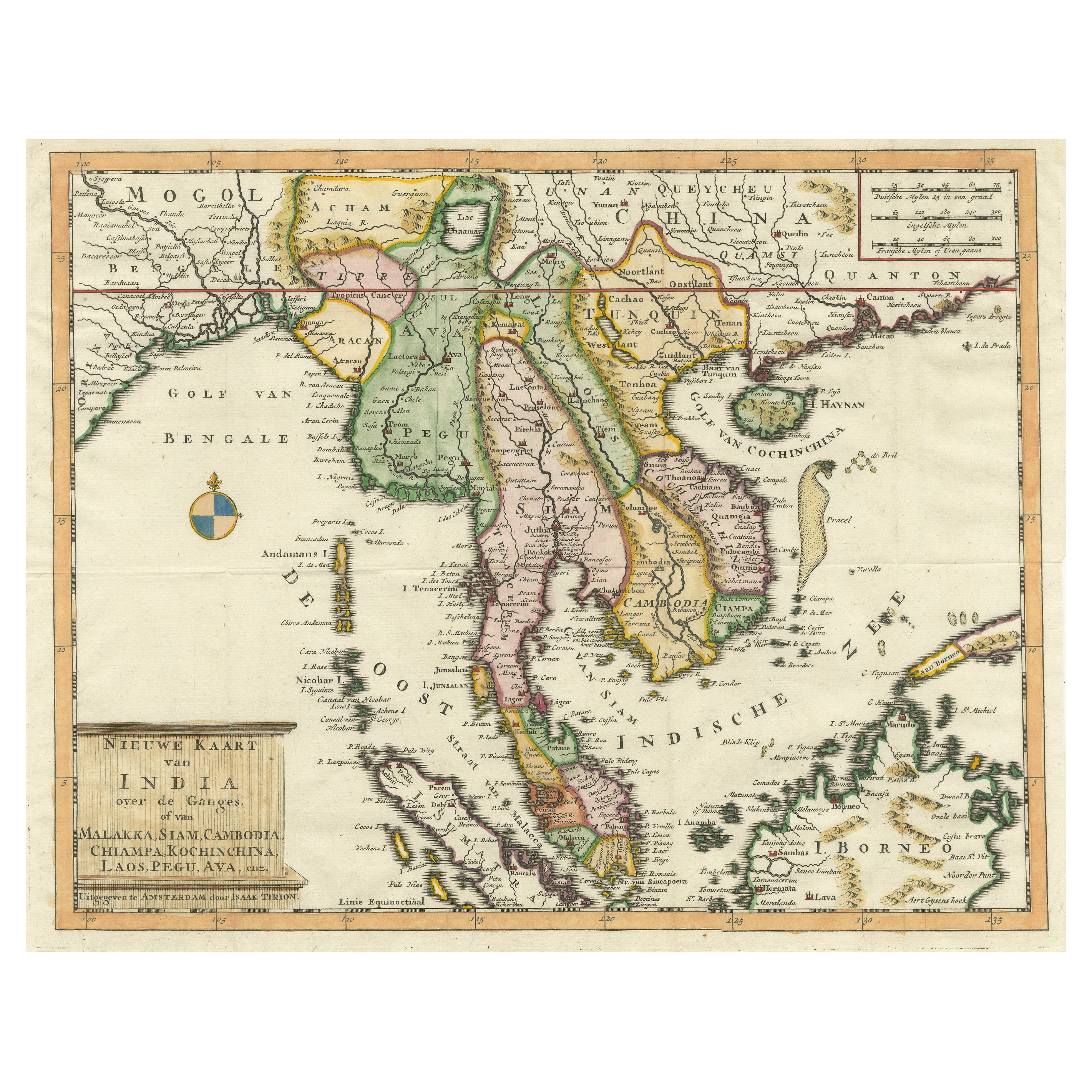 Carta geografica antica dell'Indocina, della penisola malese e di Sumatra settentrionale