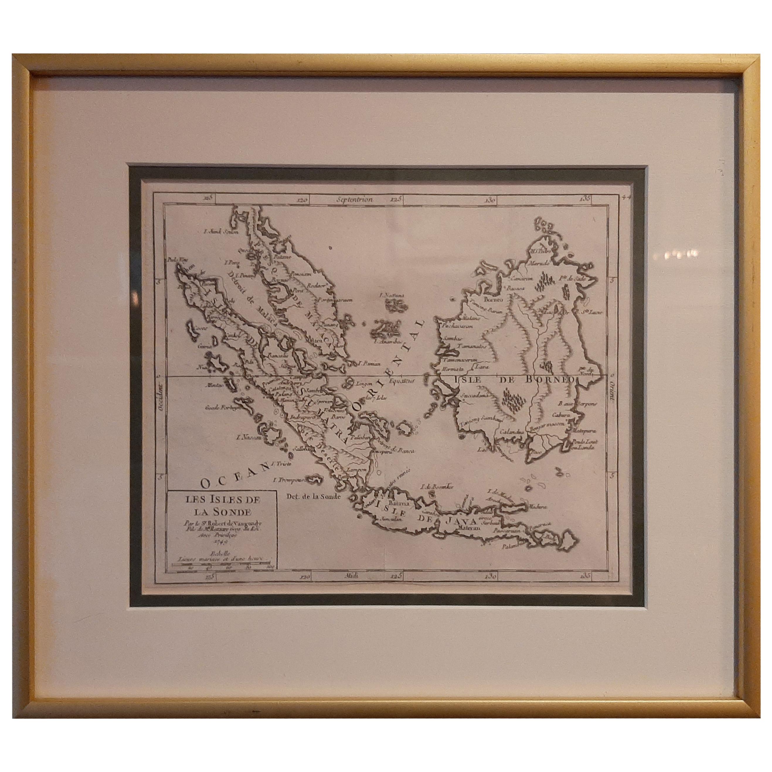 Antique Map of Indonesia and Malaysia by Vaugondy, 1749