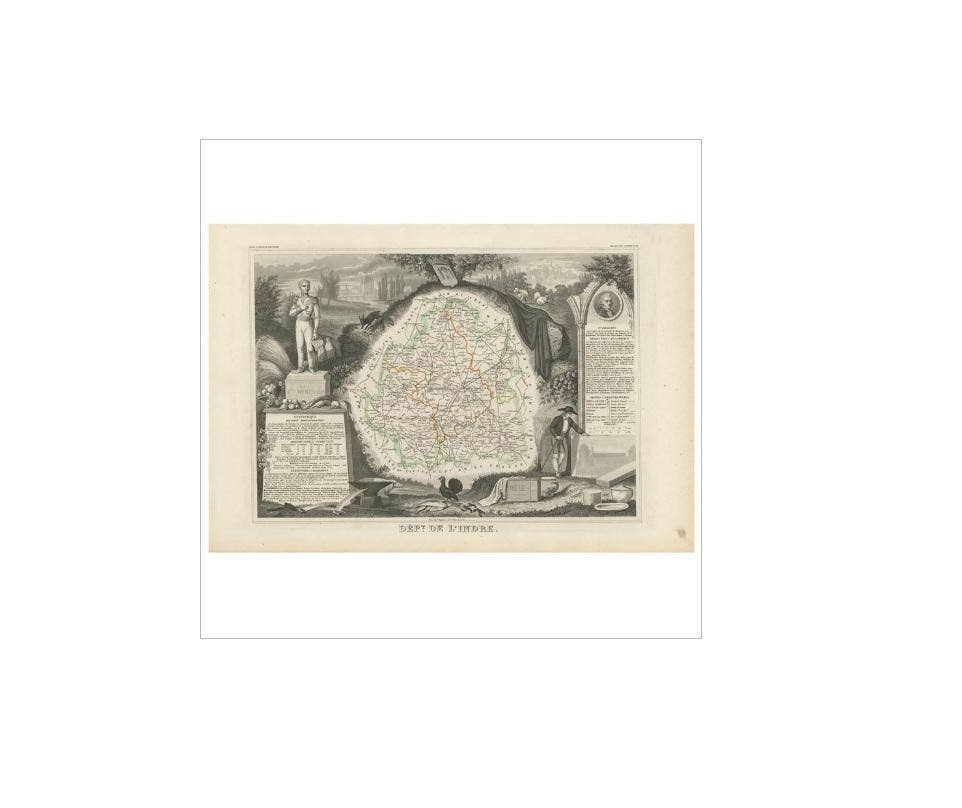Antique Map of Indre ‘France’ by V. Levasseur, 1854