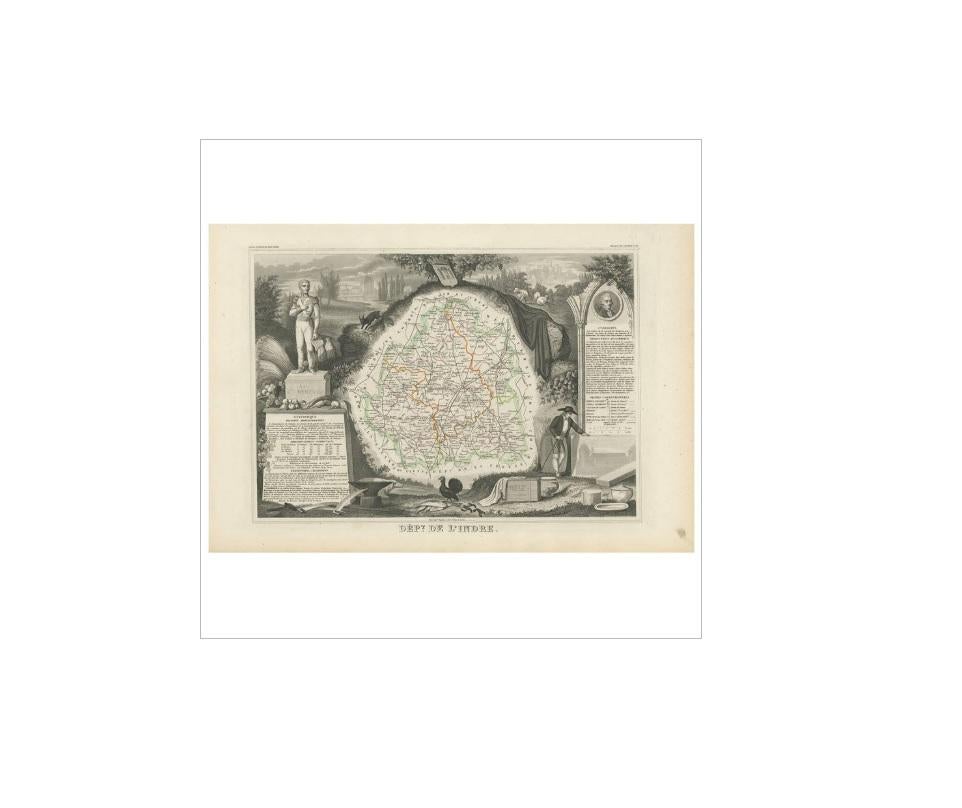 Antique Map of Indre ‘France’ by V. Levasseur, 1854 In Good Condition For Sale In Langweer, NL