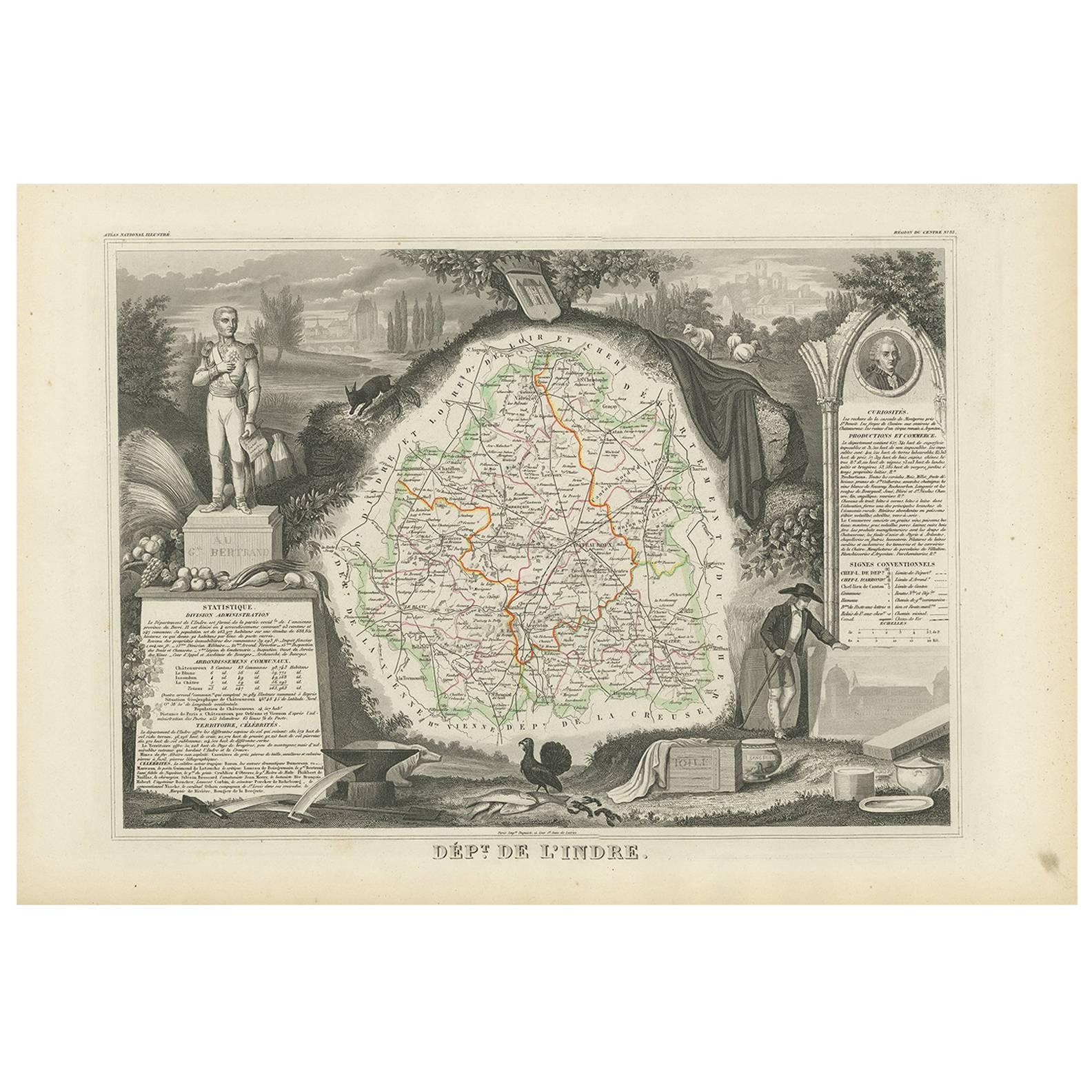 Antique Map of Indre ‘France’ by V. Levasseur, 1854