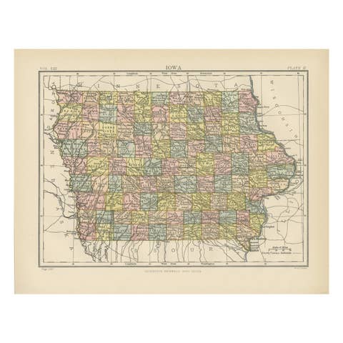Original Antique Map of Iowa, Published in 1881