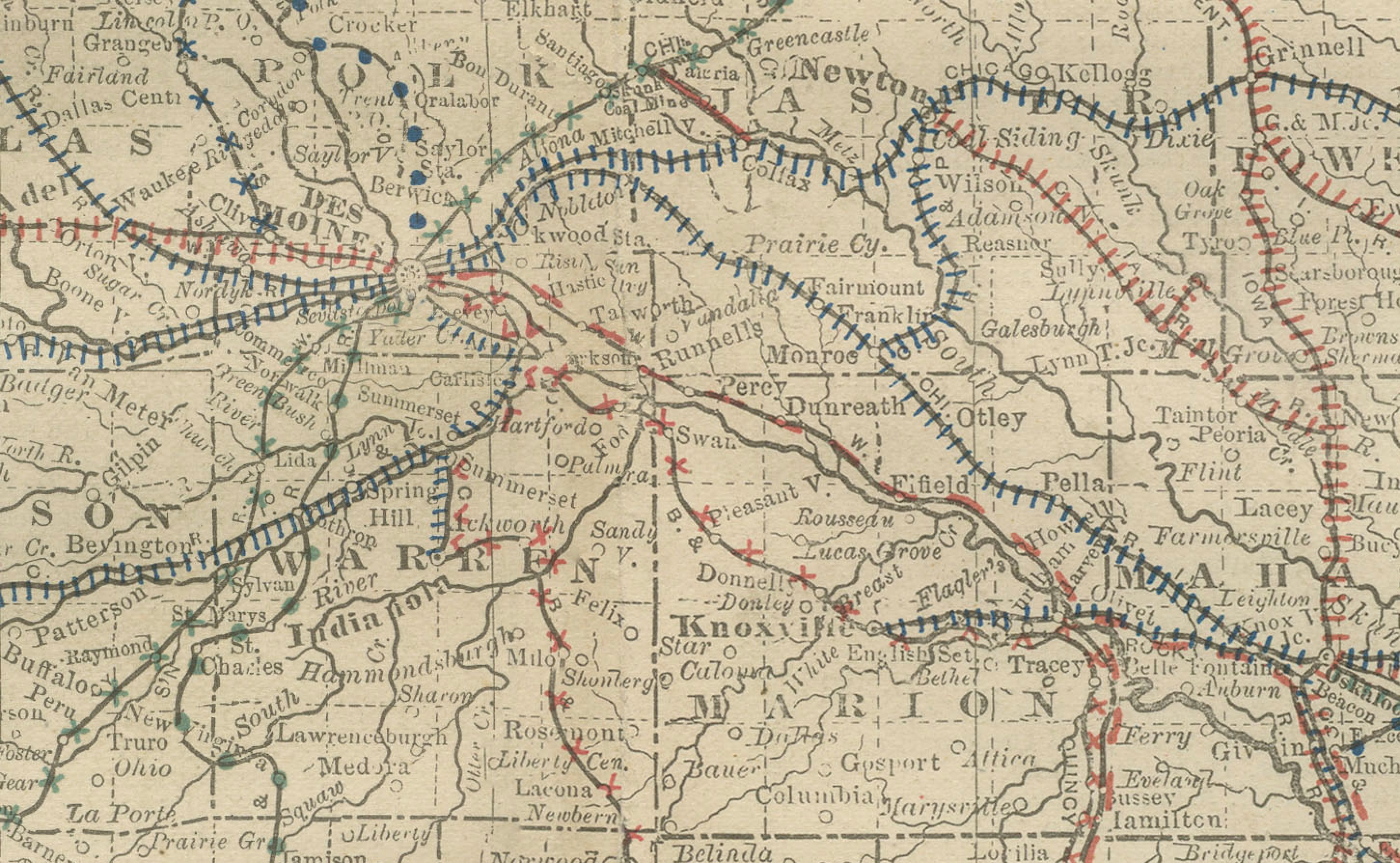 Antique Map of Iowa – Railroads, Counties & Townships, 1888

This antique engraved map of Iowa, published in 1888 by Rand, McNally & Co. in Chicago for their Improved Indexed Business Atlas and Shippers Guide, offers a detailed representation of the
