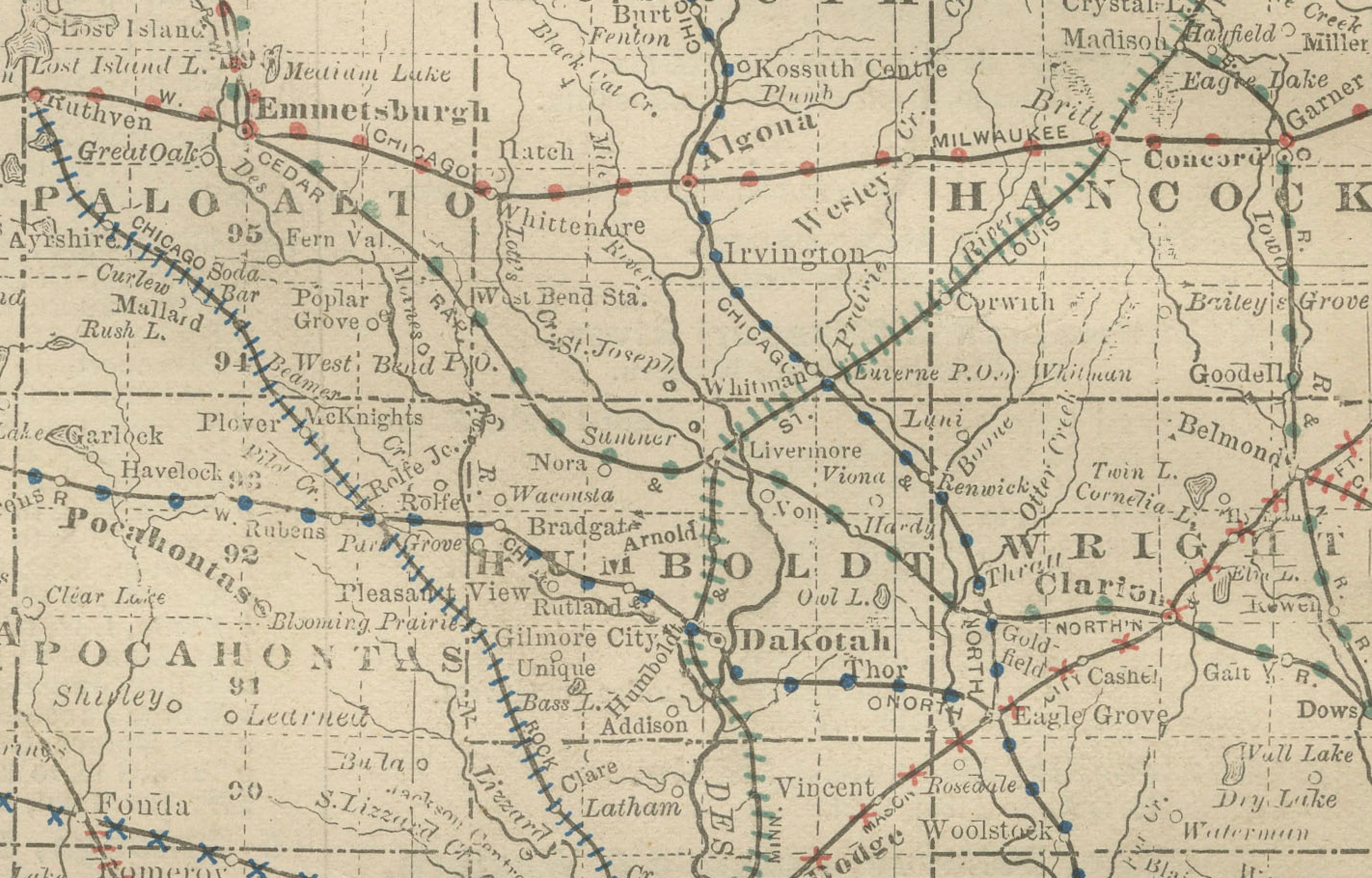 Engraved Antique Map of Iowa – The Hawkeye State with Railroads & Townships, 1888 For Sale