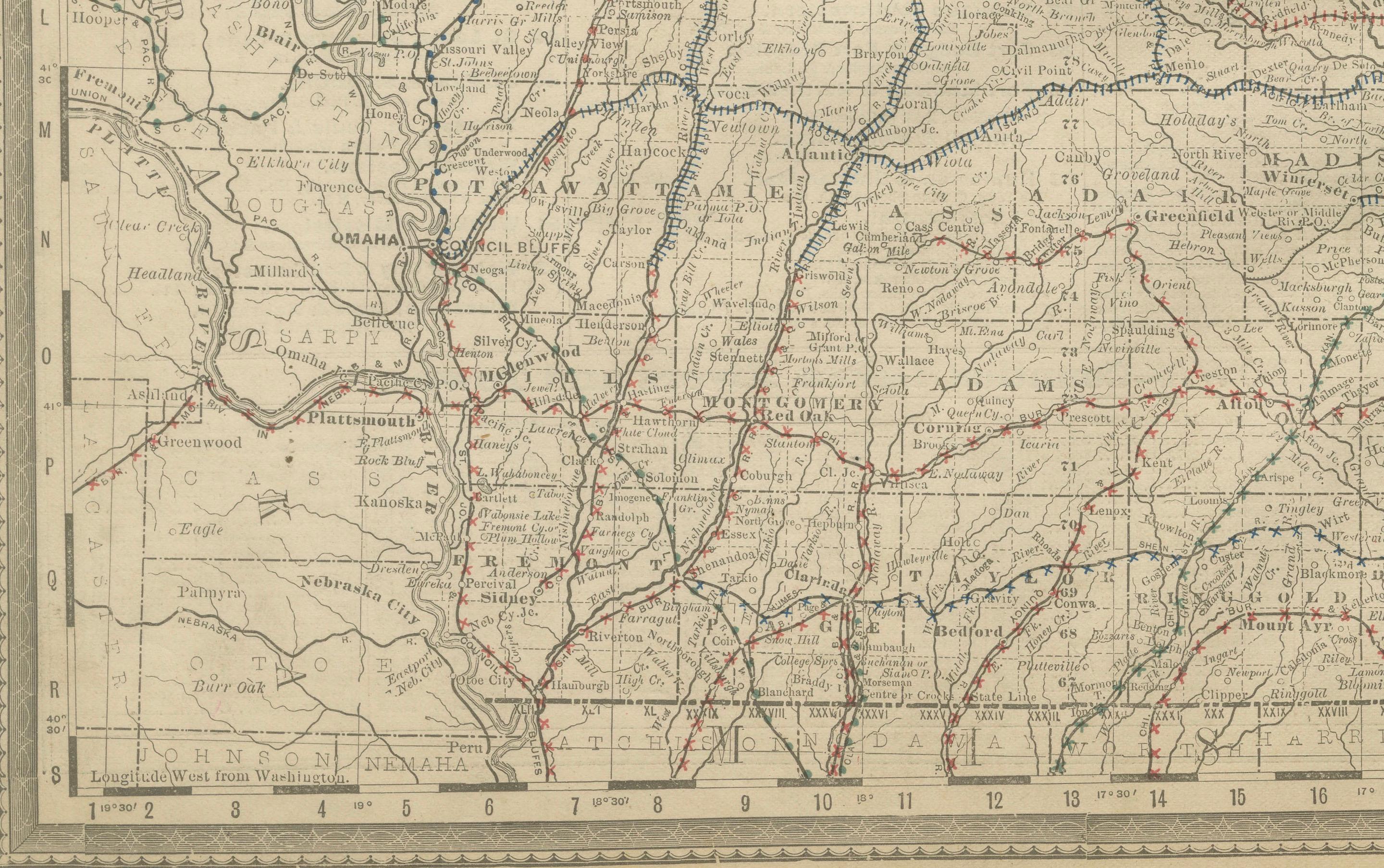 19th Century Antique Map of Iowa – The Hawkeye State with Railroads & Townships, 1888 For Sale