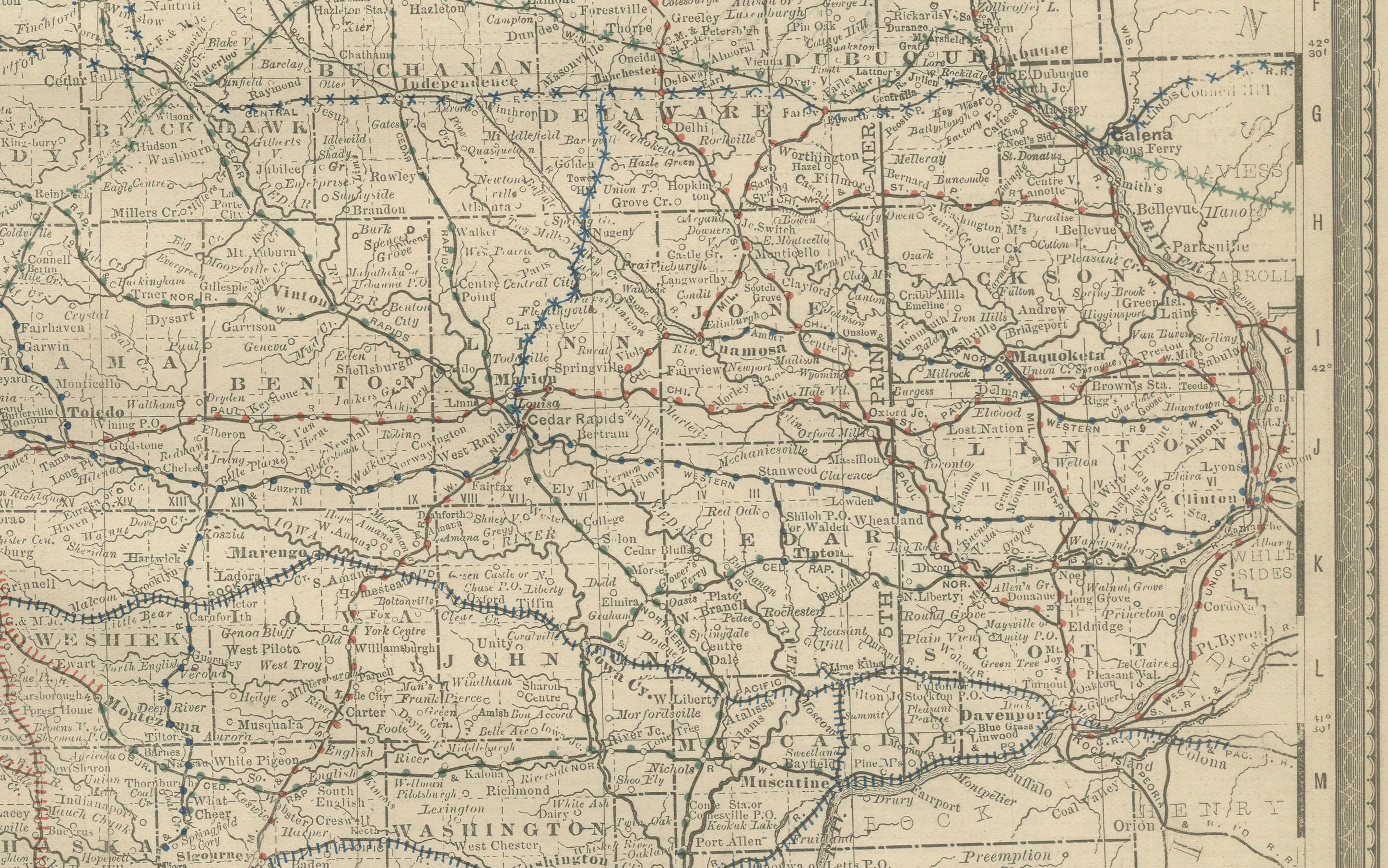 Antique Map of Iowa – The Hawkeye State with Railroads & Townships, 1888 For Sale 1