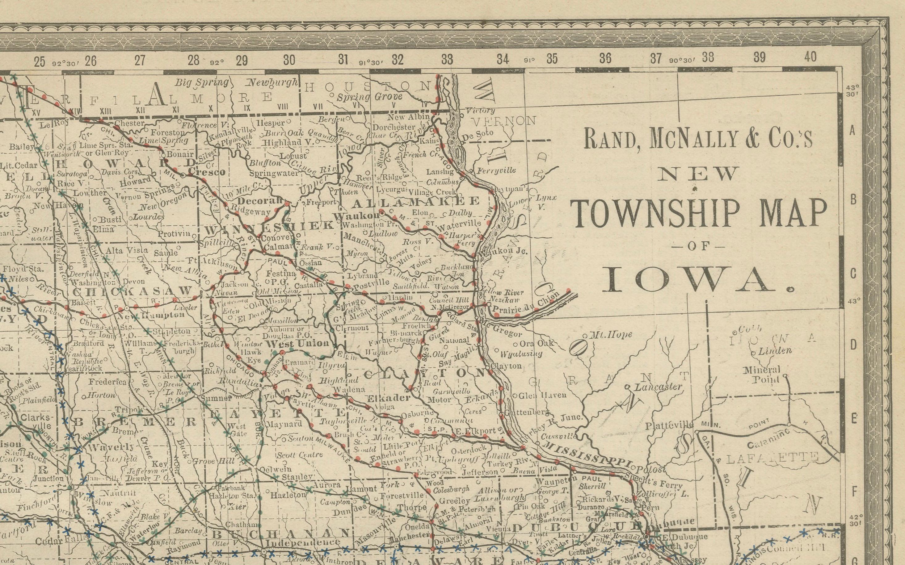 Antique Map of Iowa – The Hawkeye State with Railroads & Townships, 1888 For Sale 2