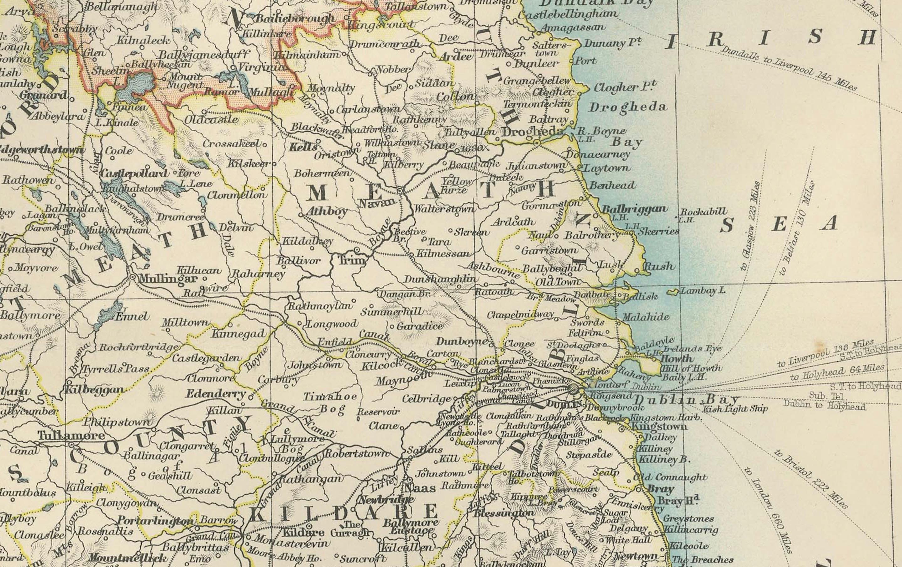 Carte ancienne de l'Irlande, 1903, avec les limites complexes des comtés et les détails côtiers Bon état - En vente à Langweer, NL