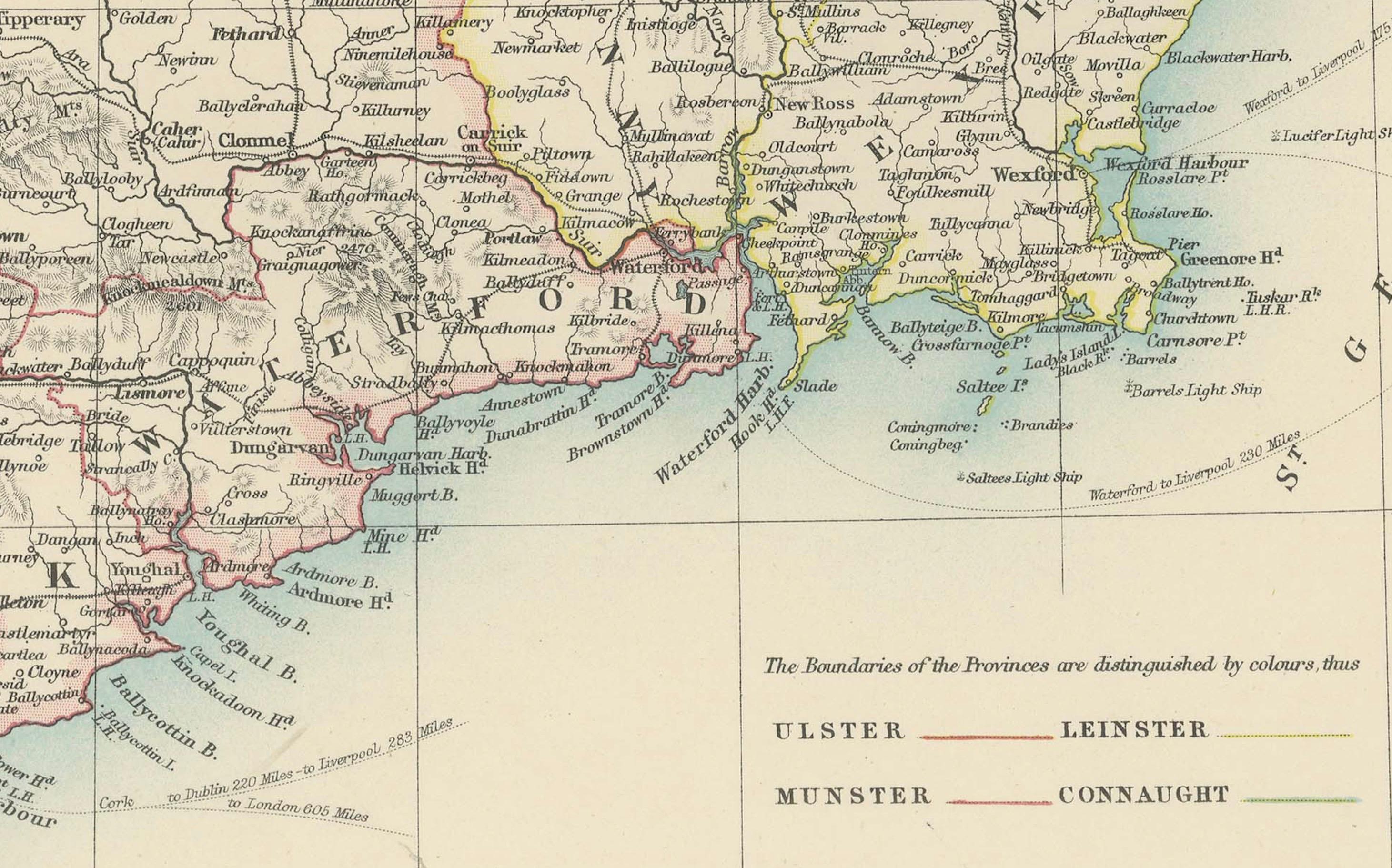 20ième siècle Carte ancienne de l'Irlande, 1903, avec les limites complexes des comtés et les détails côtiers en vente