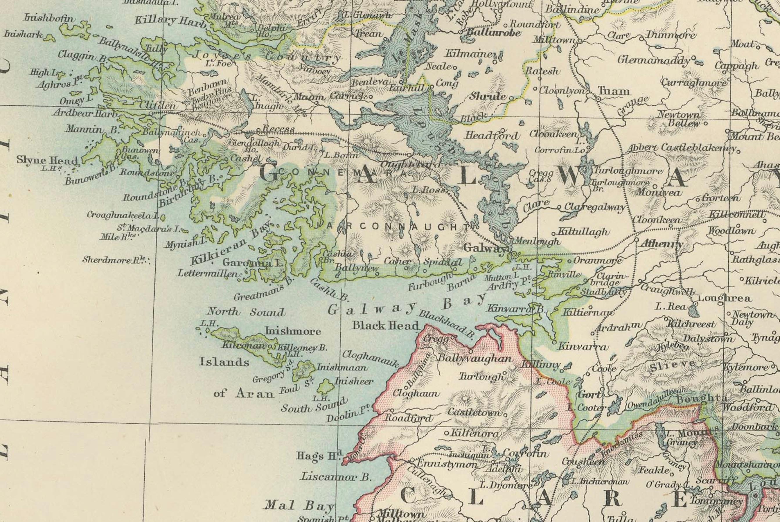 Carte ancienne de l'Irlande, 1903, avec les limites complexes des comtés et les détails côtiers en vente 1