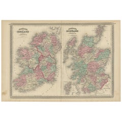 Antique Map of Ireland and Scotland by Johnson, 1872