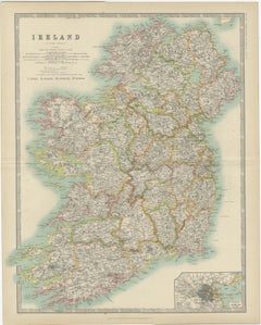 Antique Map of Ireland by Johnston '1909'