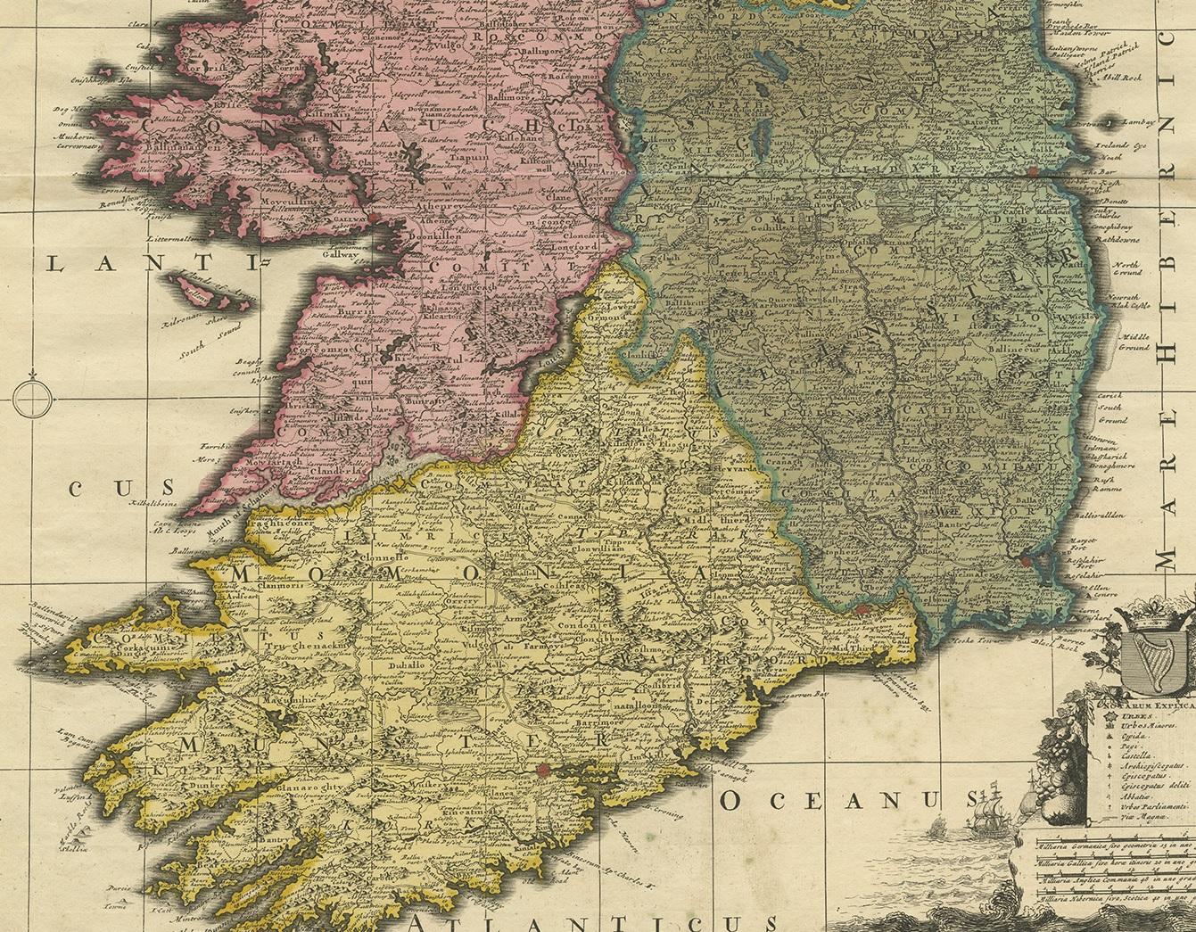 Antique Map of Ireland by Schenk, circa 1705 In Good Condition In Langweer, NL