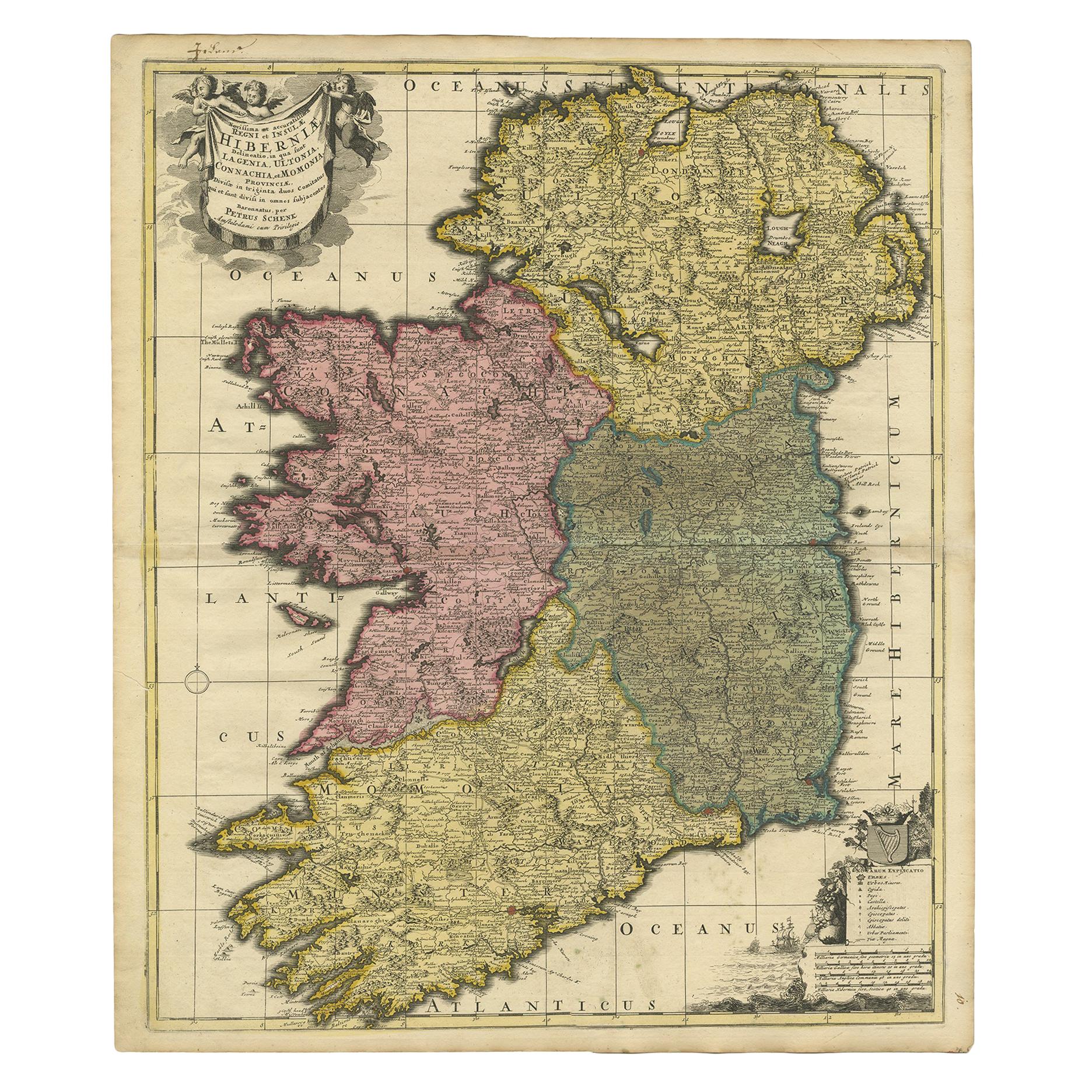 Antique Map of Ireland by Schenk, circa 1705