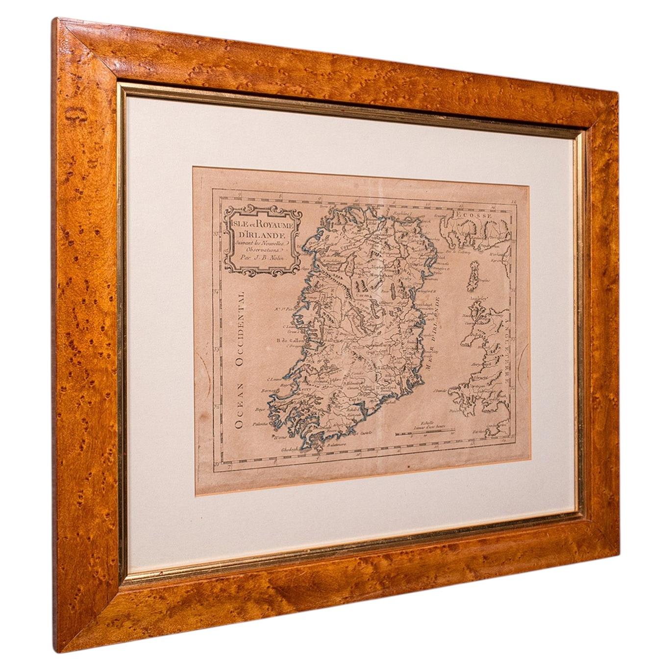 Antique Map of Ireland, French, Framed Cartography, Eire, Georgian, Circa 1780