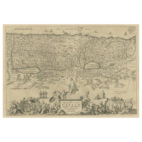 Promised Land of Canaan – Antique Map of Israel with Biblical Scenes, van Jagen