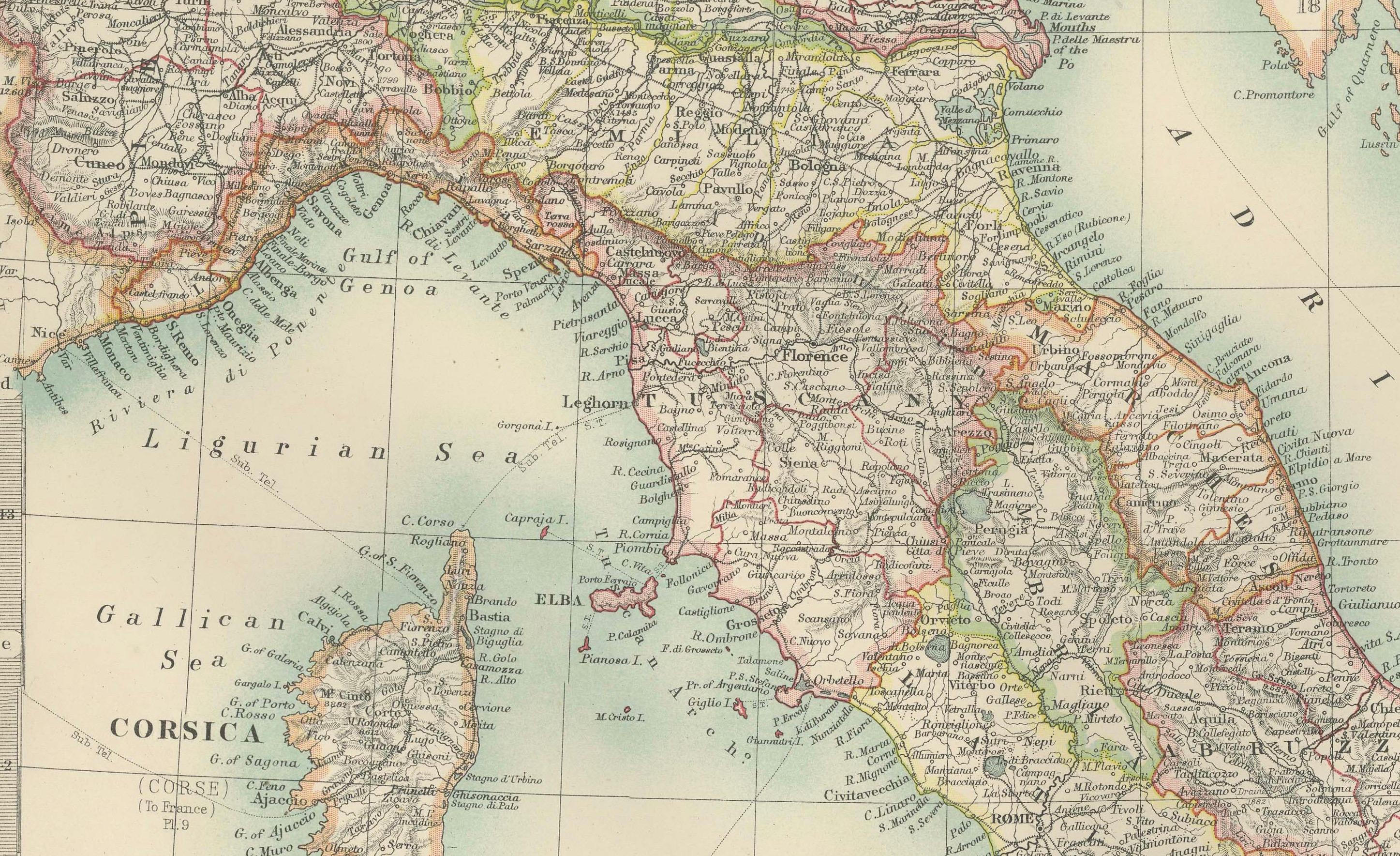 Antike Karte von Italien, 1903, mit den Inseln Sardinien und Sizilien im Zustand „Gut“ im Angebot in Langweer, NL